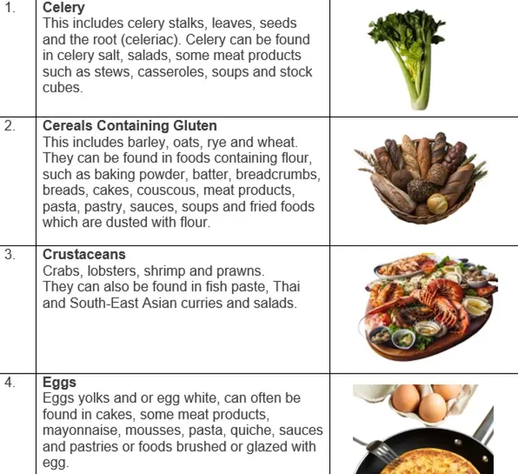 14 Allergens Food Businesses Must Declare